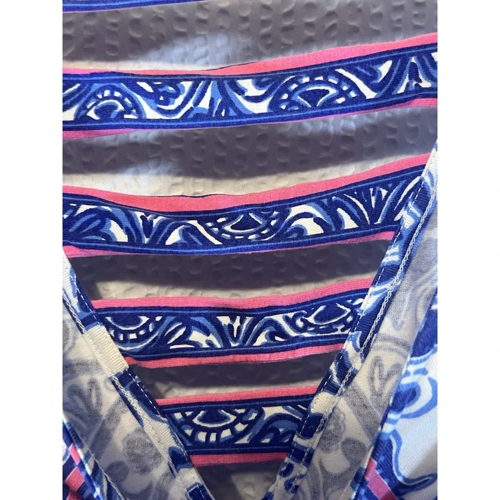Lilly Pulitzer Women's XS Blue White Flora Stretch A-line Dress Knee Straps‎ - Picture 4 of 10